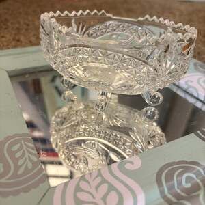 Rare~Vintage Amaris Saw Tooth Edge, Bird, Full Lead Crystal Footed Bowl -Germany